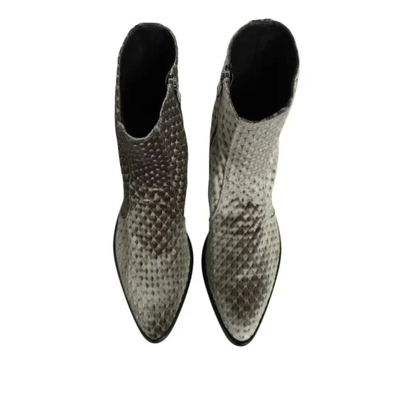 Dolce & Gabbana Gray Cotton Velvet Mid Calf Short Boots  display picture 2